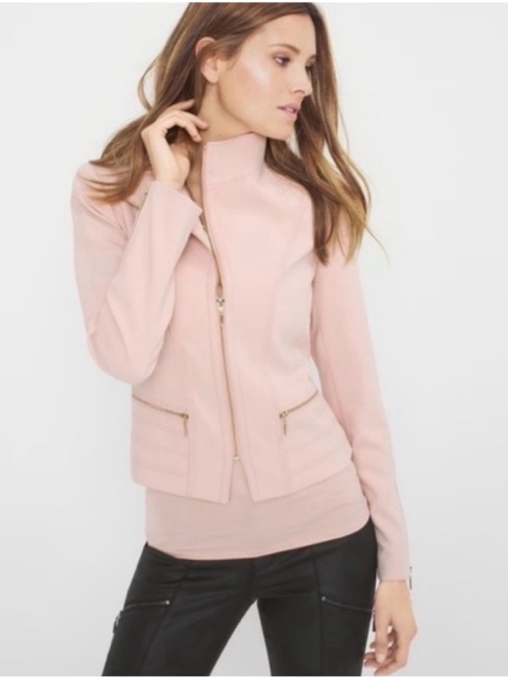 White House Black Market Blush Pink Moto Jacket